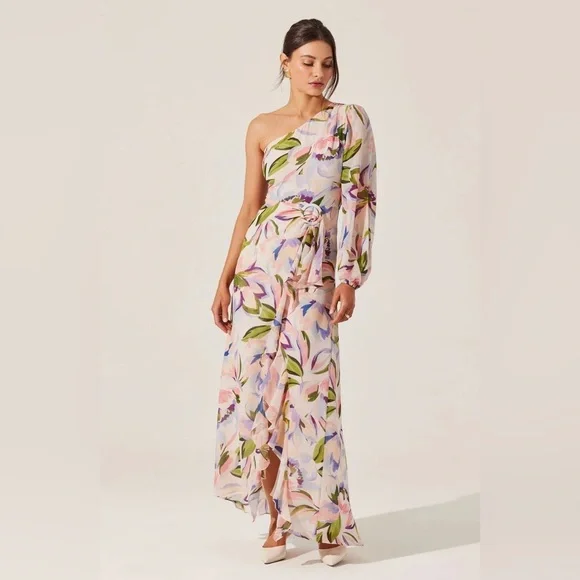 NWT ASTR The Label Sandersonia Pink Floral One Shoulder Dress Size Small - Picture 3 of 11